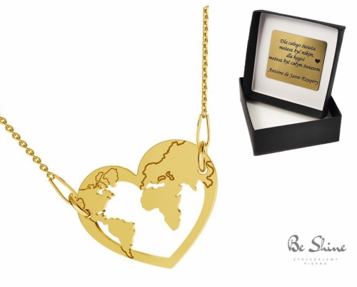 Naszyjnik złote serce mapa świata