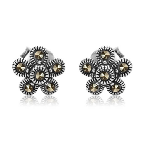 Kolczyki Srebrne Rodowane z Markazytami