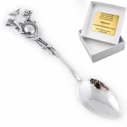 Srebrna łyżeczka z aniołkami na chrzest św.