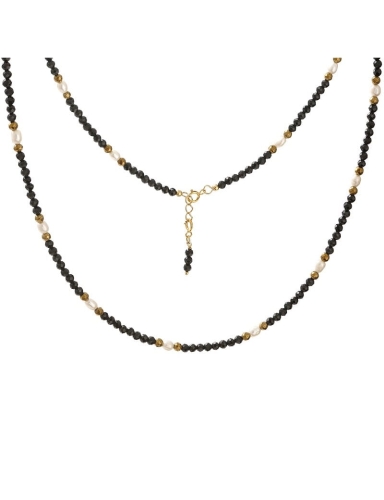 Naszyjnik z Czarnym Turmalinem i Perłami