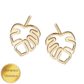 Pozłacane kolczyki liść monstera – srebro 925, sztyfty