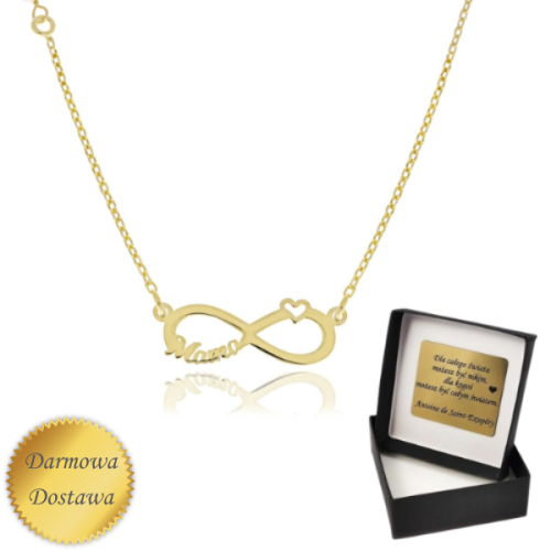 Naszyjnik srebrny pozłacany nieskończoność z perełką