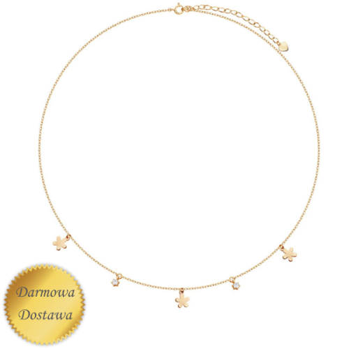 Naszyjnik kwiatuszki i cyrkonie wiszące ze srebra pozłacanego