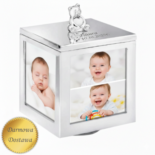 Pozytywka Ramka Szkatułka z Misiem na Chrzest