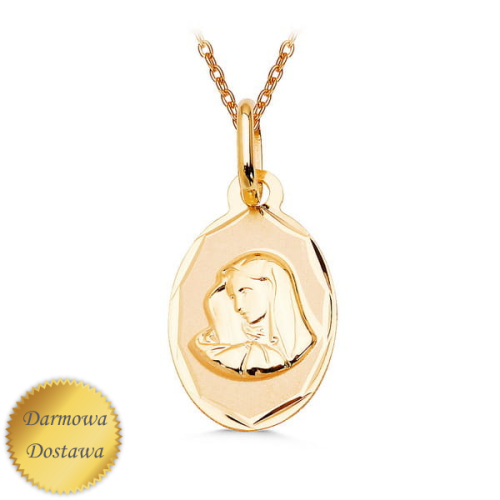 Medalik Owalny z Żółtego Złota z Wizerunkiem Matki Boskiej