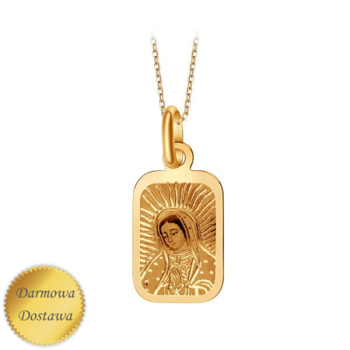 Prostokątny Złoty Medalik z Wizerunkiem Matki Boskiej