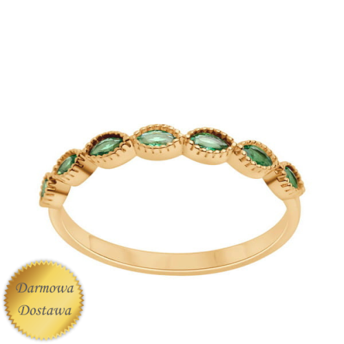 Pierścionek złoty z zielonymi cyrkoniami