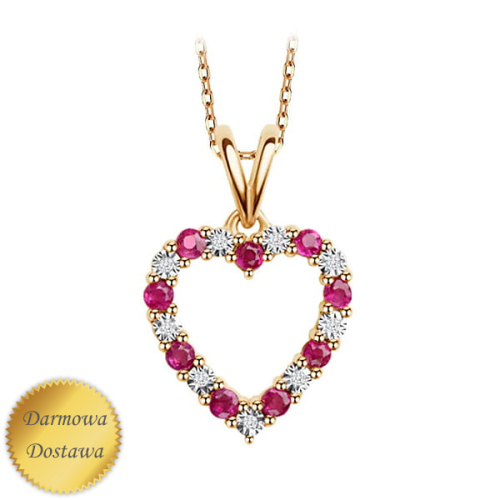 Wisiorek serduszko z diamentami i rubinami
