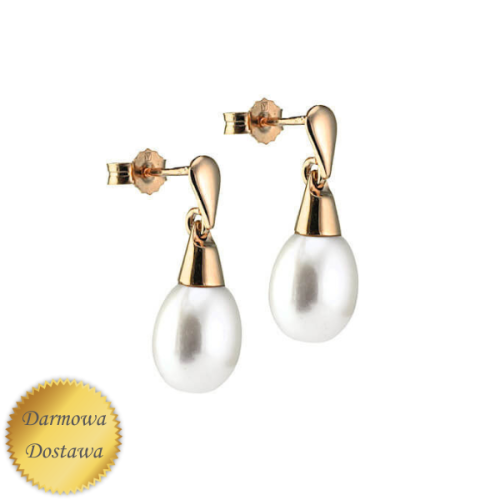 Złote kolczyki z perłami wiszące