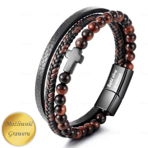 Bransoletka męska koraliki tygrysie oko
