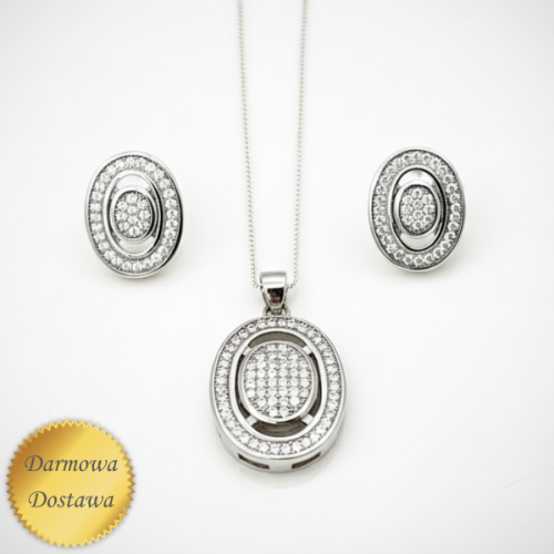 Elegancki Komplet Biżuterii Srebrnej 925 – Kolczyki i Wisiorek z Cyrkoniami