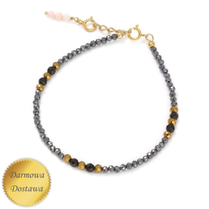 Bransoletka Turmalin Teherz Hematyt Srebro Pozłacane