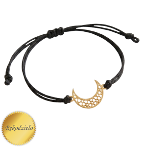 Bransoletka na Sznurku Księżyc Srebro Pozłacane 925