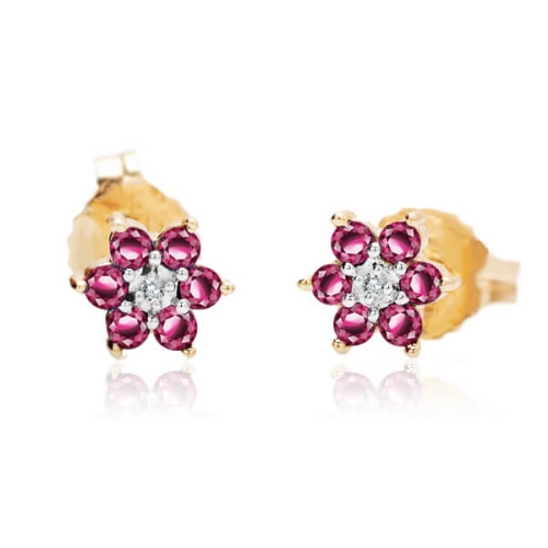 Kolczyki Kwiatki z Rubinami